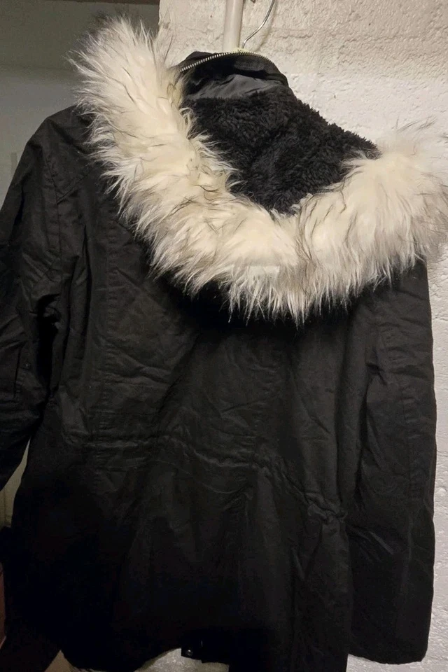 NEW H&M Women's Padded Parka Coat Removable Faux Fur Collar WINTER Black Xlarge - Image 4 of 4