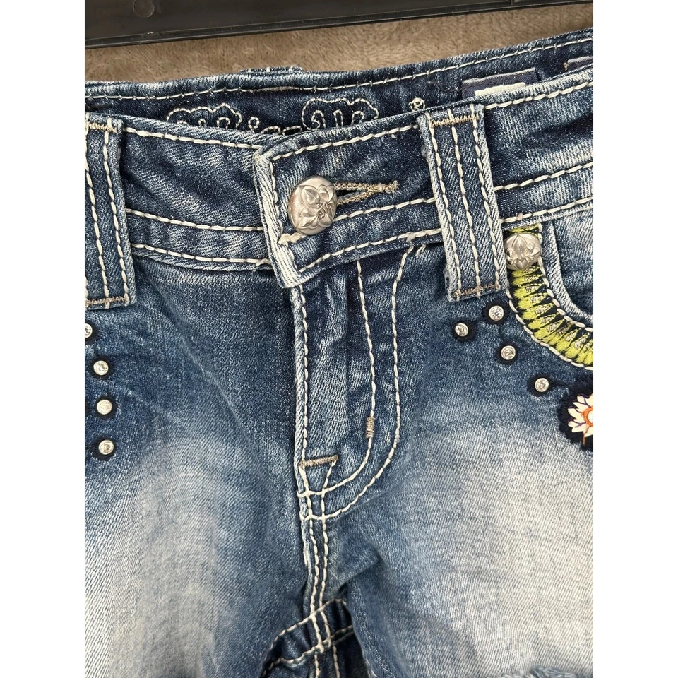 Pantalones Cortos Miss Me Mujer 26 Lavado Oscuro Floral Bordado Adornado Boho Festival Foto 4 de 4