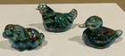 Fenton Green Iridescent Art Glass Animals Duck Rabbit Hen Figurine Glossy  1980s