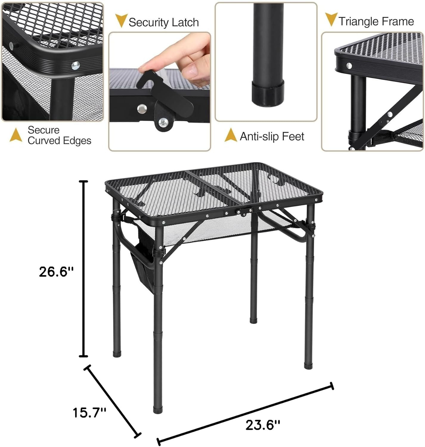 Small Folding Grill Table for Outside, 3 Heights Adjustable Lightweight Portable