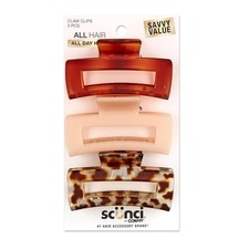 Scunci Open Cut Rectangular Claw Clips, Assorted Neutrals, 3-Pieces L