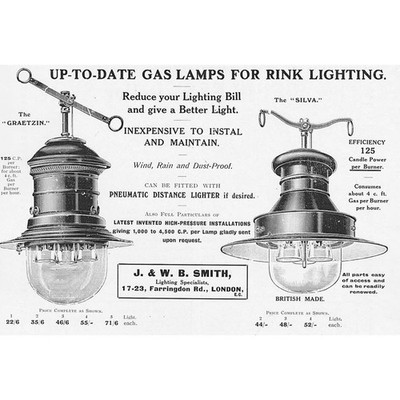 J & W.B Smith Gaslampen für Eisbahnbeleuchtung Edwardian Werbung 1910