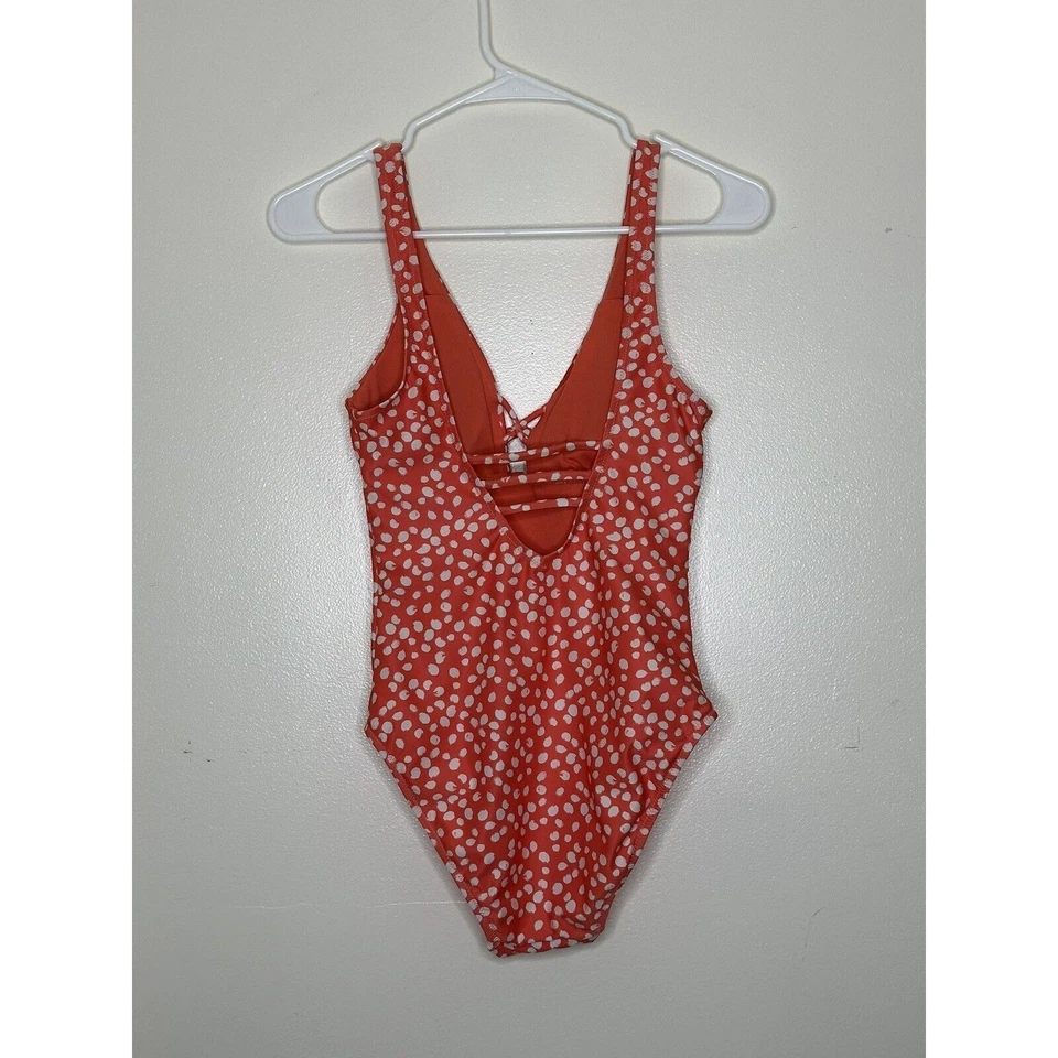 Traje de baño Moontide de una pieza naranja a lunares talla 4 con cerradura corbata frontal Foto 3 de 4