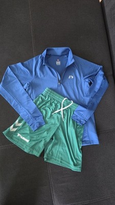 newline/Hummel  Lauf-Set : Langarmshirt blau + Shorts grün, Zipkragen