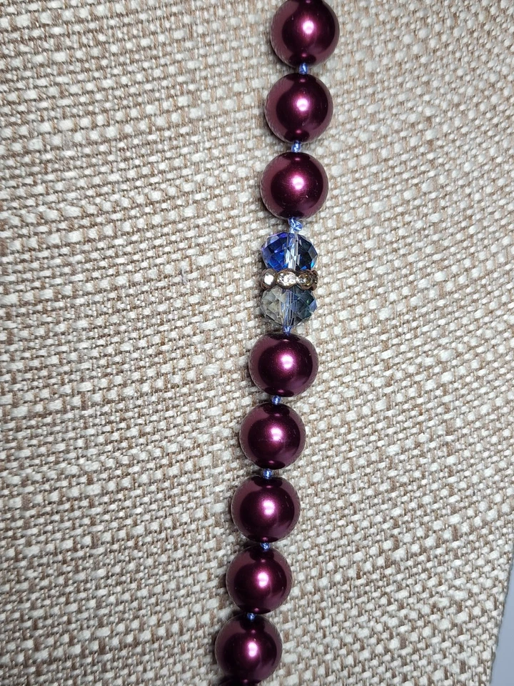 Collar Coldwater Creek Imitación Perla Cristal Estrás Borgoña 28" Ajustable Foto 2 de 4