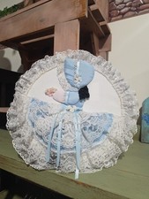 Vintage Fabric Wall Decor Girl Lace blue white Round Hanging Ruffled