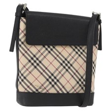 BURBERRY Nova Check Shoulder Bag Canvas Beige Silver Auth mr2252A