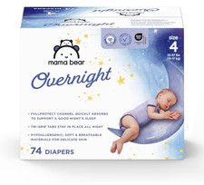 Mama Bear Overnight Diapers Size 4, 74 Count, 22-37 lbs, Unisex