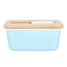 Butter Box With Lid & Spatula - 600ml Ceramic Wooden Lid Airtight Covered