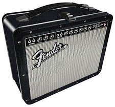 AQUARIUS Fender Amp Large Fun Lunch Box Sturdy Tin Storage with Plastic Handle