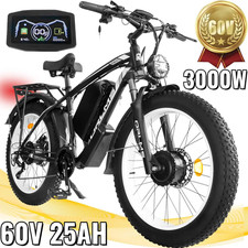 3000W Dual Motor E-Bike 60V 25Ah 38 MPH 26" Fat Tire Electric Bicycle for adults
