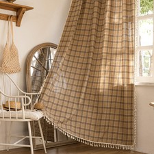 Plaid Curtains 84 Inch Length 2 Panels, Farmhouse Window Curtains Light Filte...