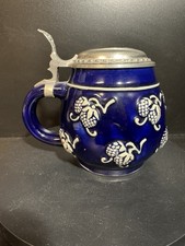 Jugendstil  Keramik Bierkrug 0,5 L Zinndeckel Mit Gams