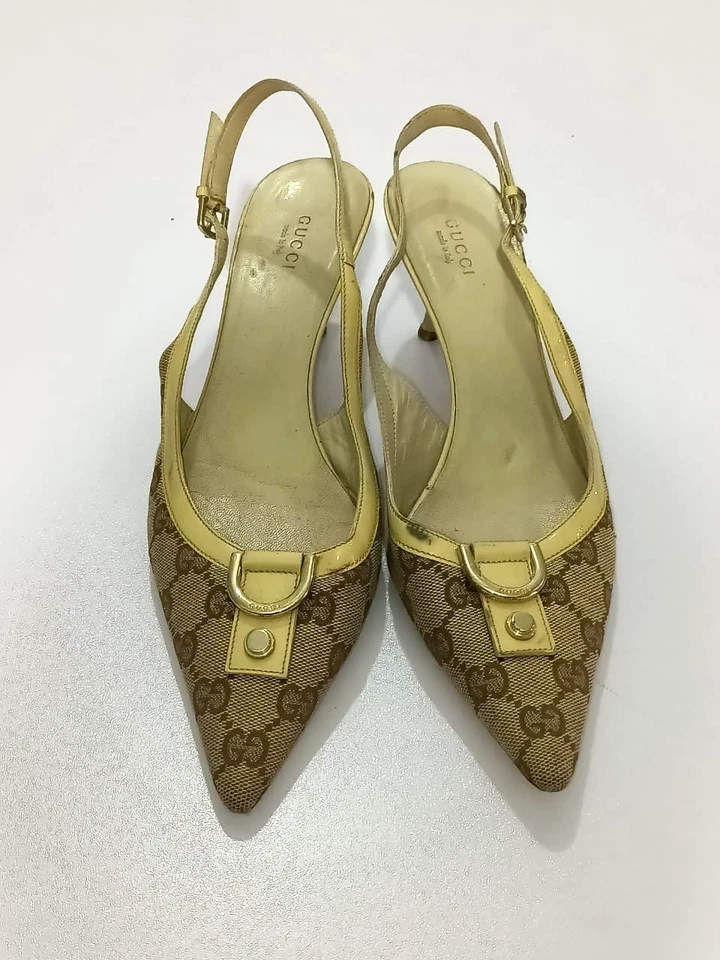 Tacones Gucci de lona beige punta con cordones talla, EU39, US8.5, Foto 4 de 4