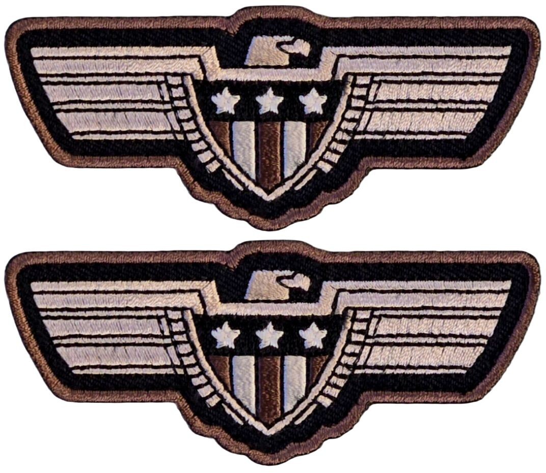Eagle Flag Shield Embroidered Morale Patch -2PC HOOK BACKING 3.5"x1.5"
