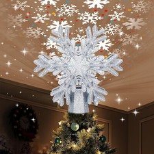 Christmas Tree Topper Lighted Snowflake LED Rotating Snowflake Christmas Tree D