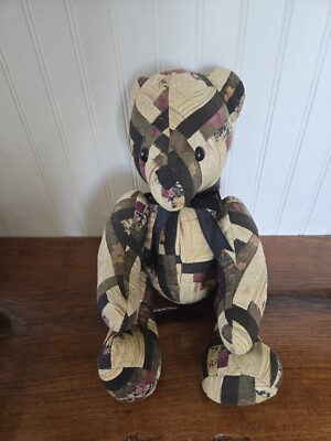Donna Sharp Patchwork Stuffed Teddy Bear, Jointed, Quilted, 12.5'' Sitting