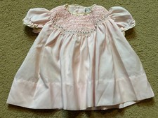 Vintage 80s Tiny Tots Smocked Pink Babydoll Dress Baby Girls Party Frock Infant