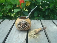 Argentina Mate Gourd Hand Made Natural Tea Cup Straw Spoon BONUS Yerba Mate 001