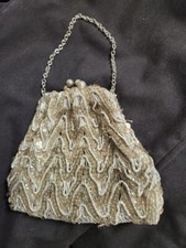 Vintage 1940s Silver Beaded Purse with Kiss Lock Closure