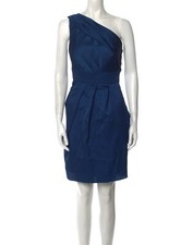 Jenny Yoo Blue Hammered Satin One Shoulder Mini Dress Size 8