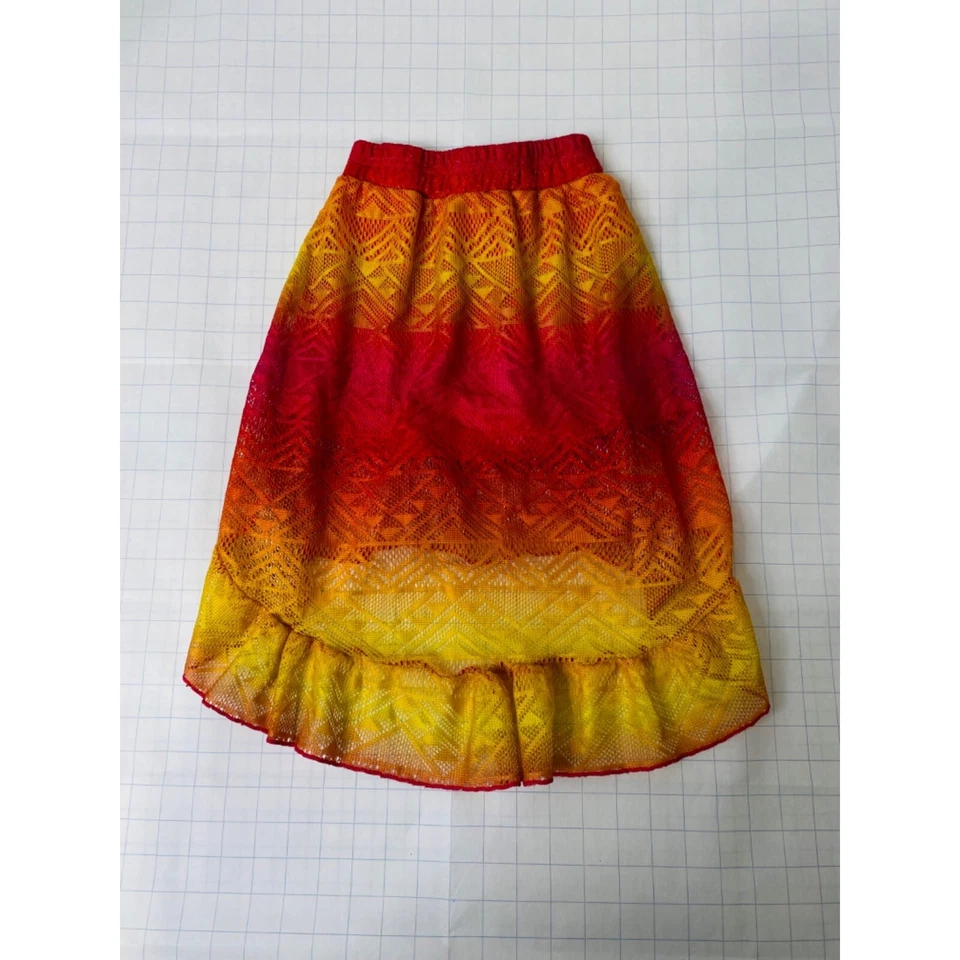 Girl’s Size 4 Summer Skirt Doll House Pink and Yellow Asymmetrical Open Knit - Image 3 of 4