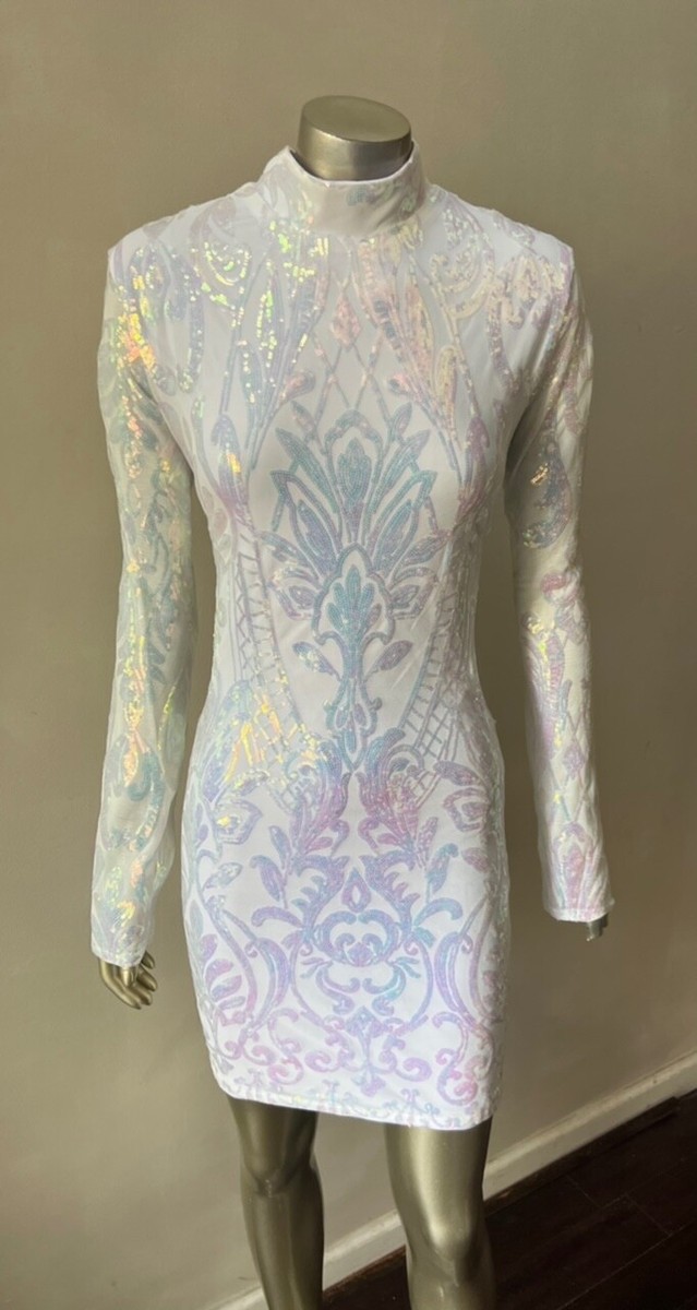 iridescent sequin bodycon dress in white Iridescent Sequin Dress in White
