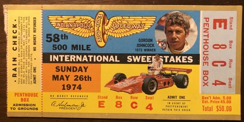 1974 Indianapolis 500 Indy 500 Motor Speedway Race Ticket Stub - Picture 1 of 2