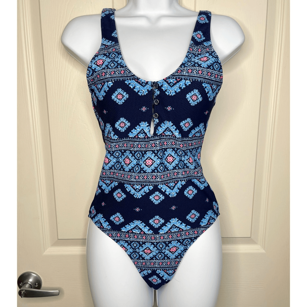 Aerie Pique Henley Full Coverage One Piece Swimsuit Small