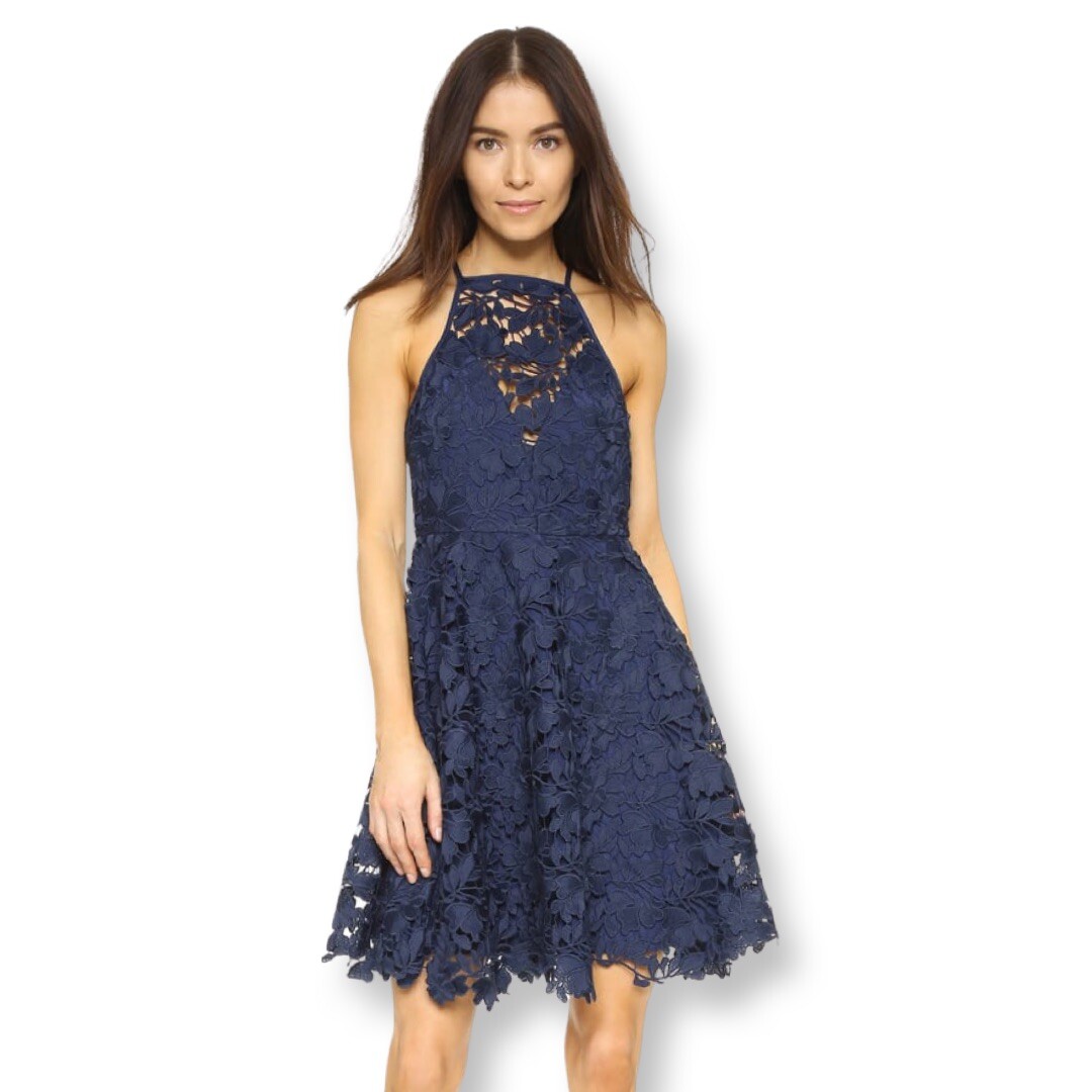 Keepsake Acoustic Halter Navy Lace Dress M ($270)