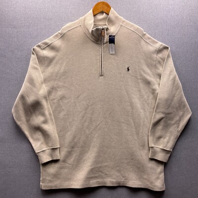 Vtg NWT Polo Ralph Lauren Sweater Mens 2XB Pullover 1/4 Zip Khaki Beige Tan