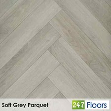 Soft Grey Herringbone Parquet Effect Vinyl Flooring Lino Kitchen Bathroom
