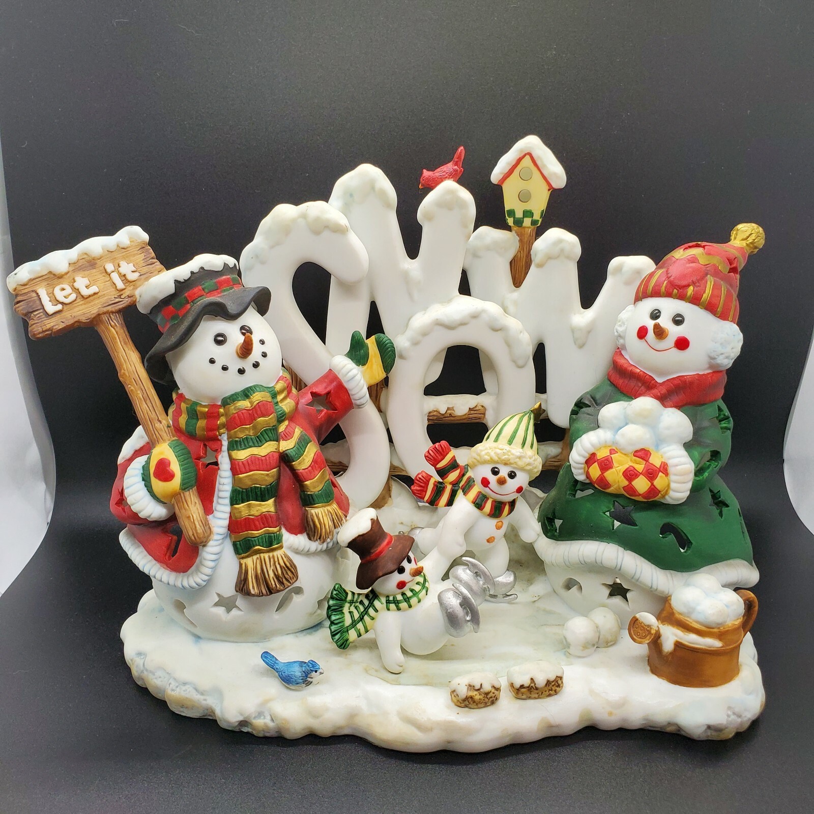 Home Interiors Snowman Family Let it Snow Ice Skating Scene Candle