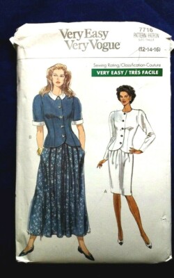 Voque 7716  sewing  pattern Skirt Suit Size 12-16 Pleated  Skirt Envelope Damage