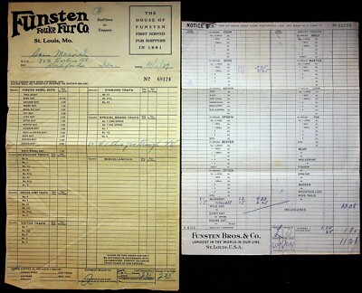 Funtsten Fouke Fur Co St. Louis Missouri 1929 Fur Selling Order Forms Letterhead