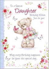 Doodlecards Daughter Birthday Card Cute Teddy's Flowers and Butterflies