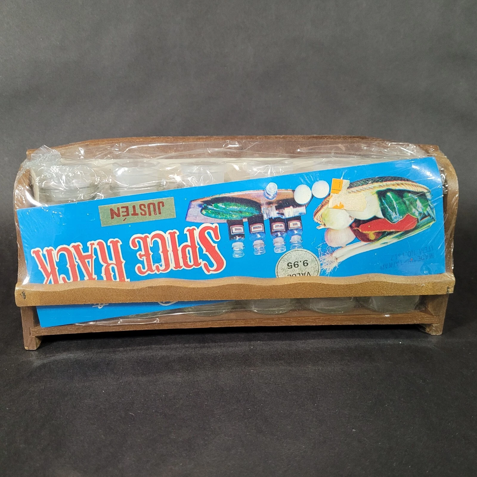 Vintage Spice Rack Small Sealed with 6 jars JUSTEN