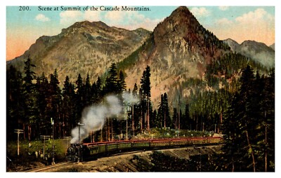 postcard Train going through Summit of the Cascade Mountains 6200