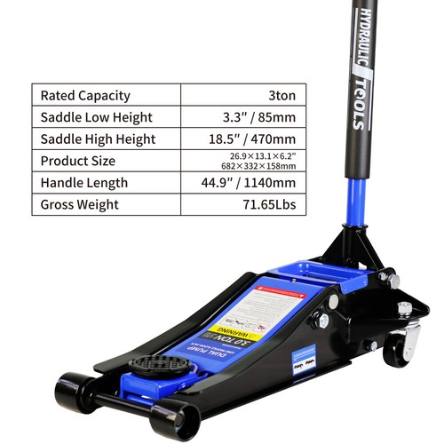 Hydraulic Low Profile and Steel Racing Floor Jack 3 Ton (6600 lb) Capacity - Picture 2 of 11