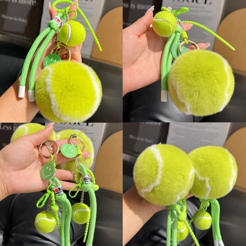 Joli vrai lapin/fourrure de rex tennis porte-clés pompon sac de balle voiture téléphone pendentif cadeaux - Photo 7/7