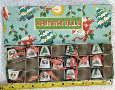 Excellent Vintage 14 pc Commodore Japan Ceramic Christmas Bell Ornaments