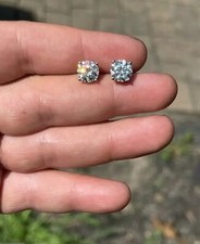 4ct TW Lab Created White Sapphire Solitaire Stud Earring D VVS1 8mm Screw Back