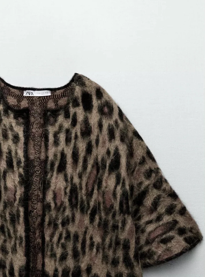 BNWT ZARA ANIMAL LEOPARD DETAIL ALPACA WOOL KNIT CAPE COAT LIMITED EDITION - Image 4 of 4
