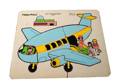 vtg cute 60s 70s FISHER PRICE JET TRANSPORT 562 wooden puzzle airplane pilot