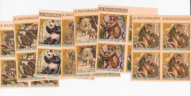 EQUATORIAL GUINEA-Animals theme- Margin blocks perf./imperf (MNH)