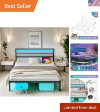 Full Size Bed Frame,LED Bed Frame with Headboard,USB Ports  Charging Outlets