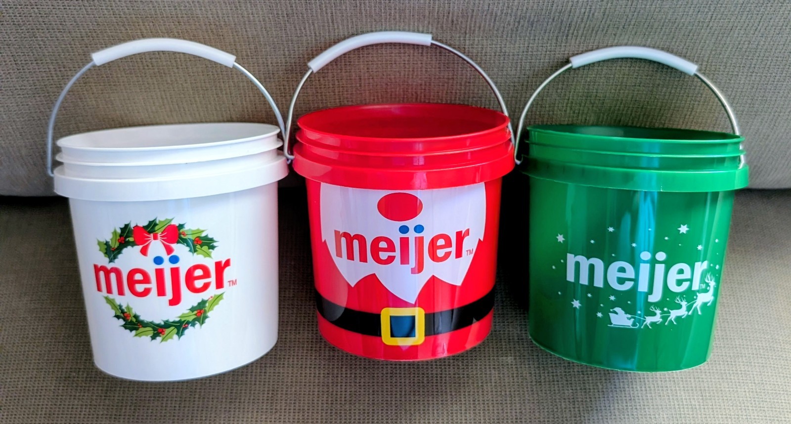 Meijer Holiday Mini Bucket Set of 3 New 4" tall Red  Green White NEW  Christmas 