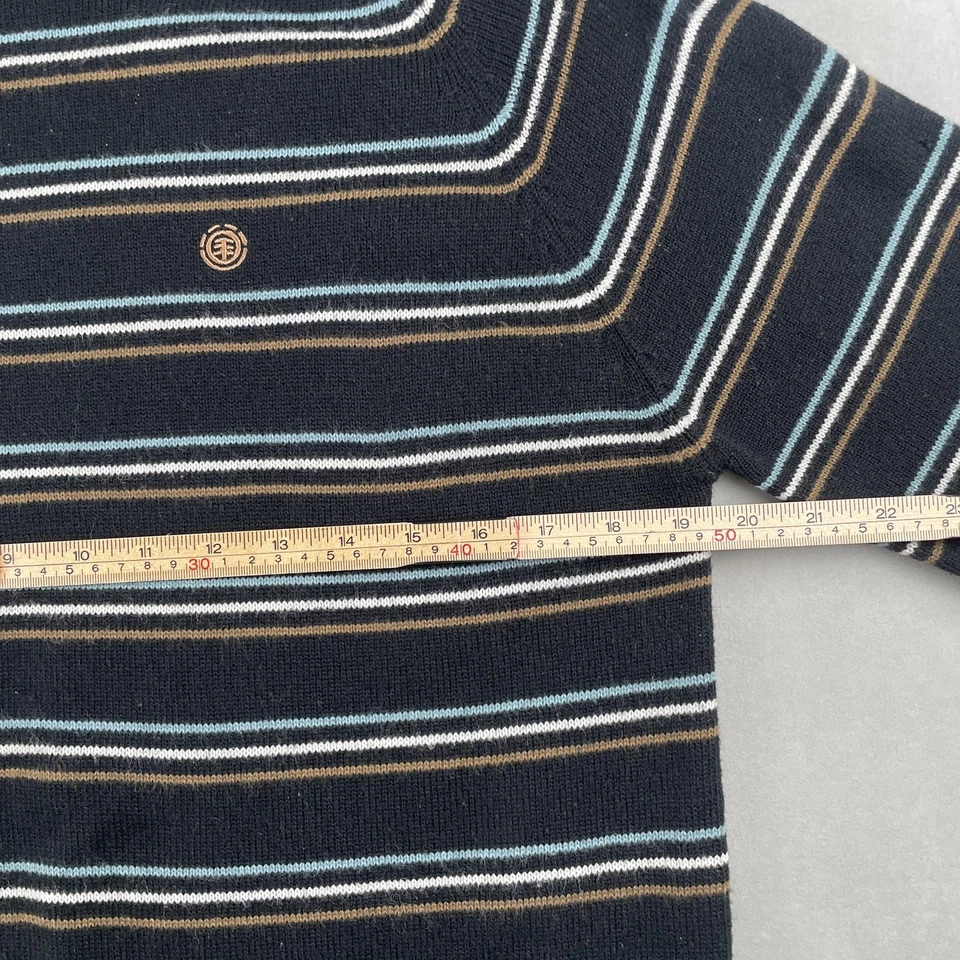 Suéter Element masculino M preto bronzeado azul listrado gola redonda pulôver mistura de lã Y2K - Imagem 3 de 4