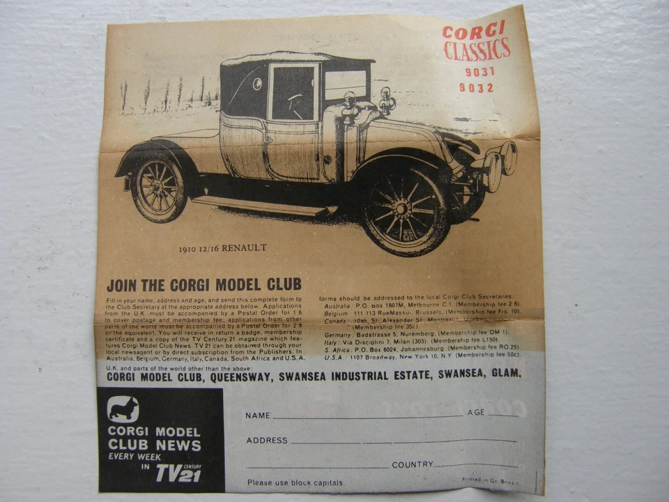 Corgi Classics #9032 1910 Renault 12/16 Choice Mint 1960's with NM Box + Insert! - Image 4 of 4