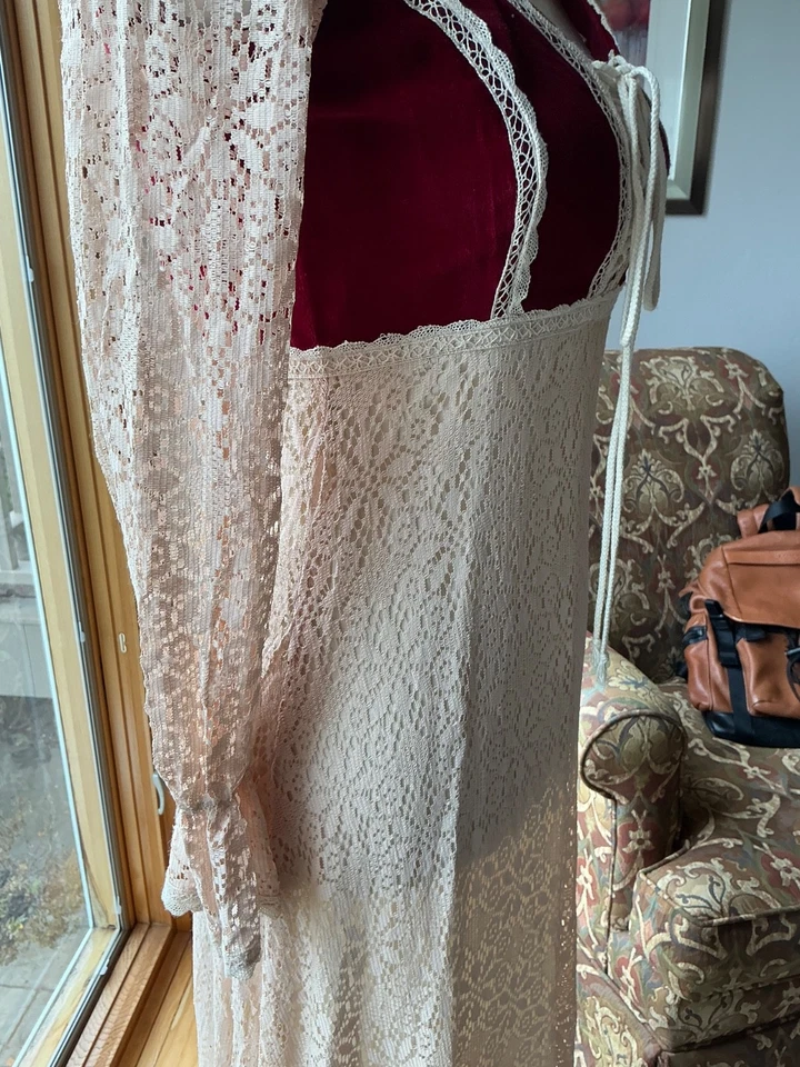 Genuine Gunne Sax Velvet & Lace Dress Vtg 70s Jessica McClintock Prairie #896E - Image 2 of 4